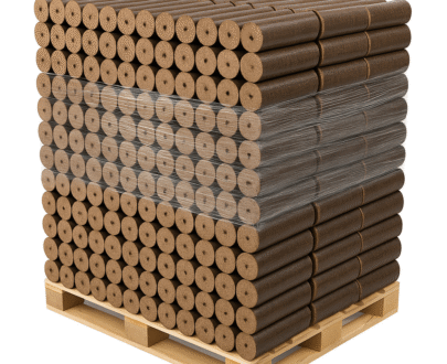 Bûches densifiées de nuit – Bois compressé longue durée – Palette de 960 kg (96 paquets de 10 kg)